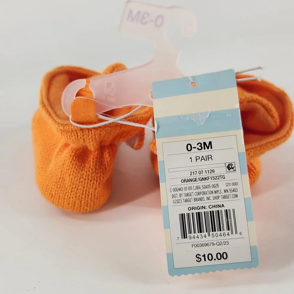 Cat & Jack Pumpkin Booties Baby 0-3M Orange NWT Halloween Jack-O-Lantern Shoes